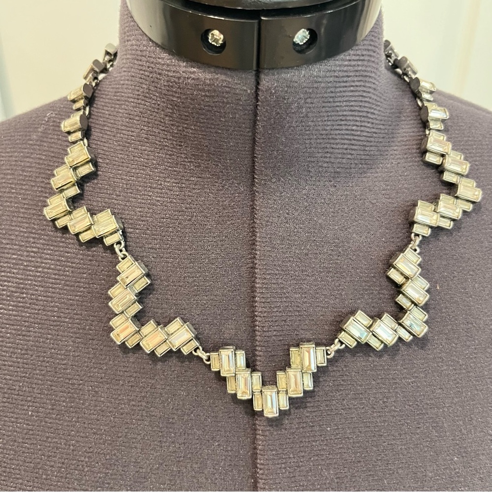 Stella & Dot Art Deco Inspired Silver and Crystal Geometric Necklace